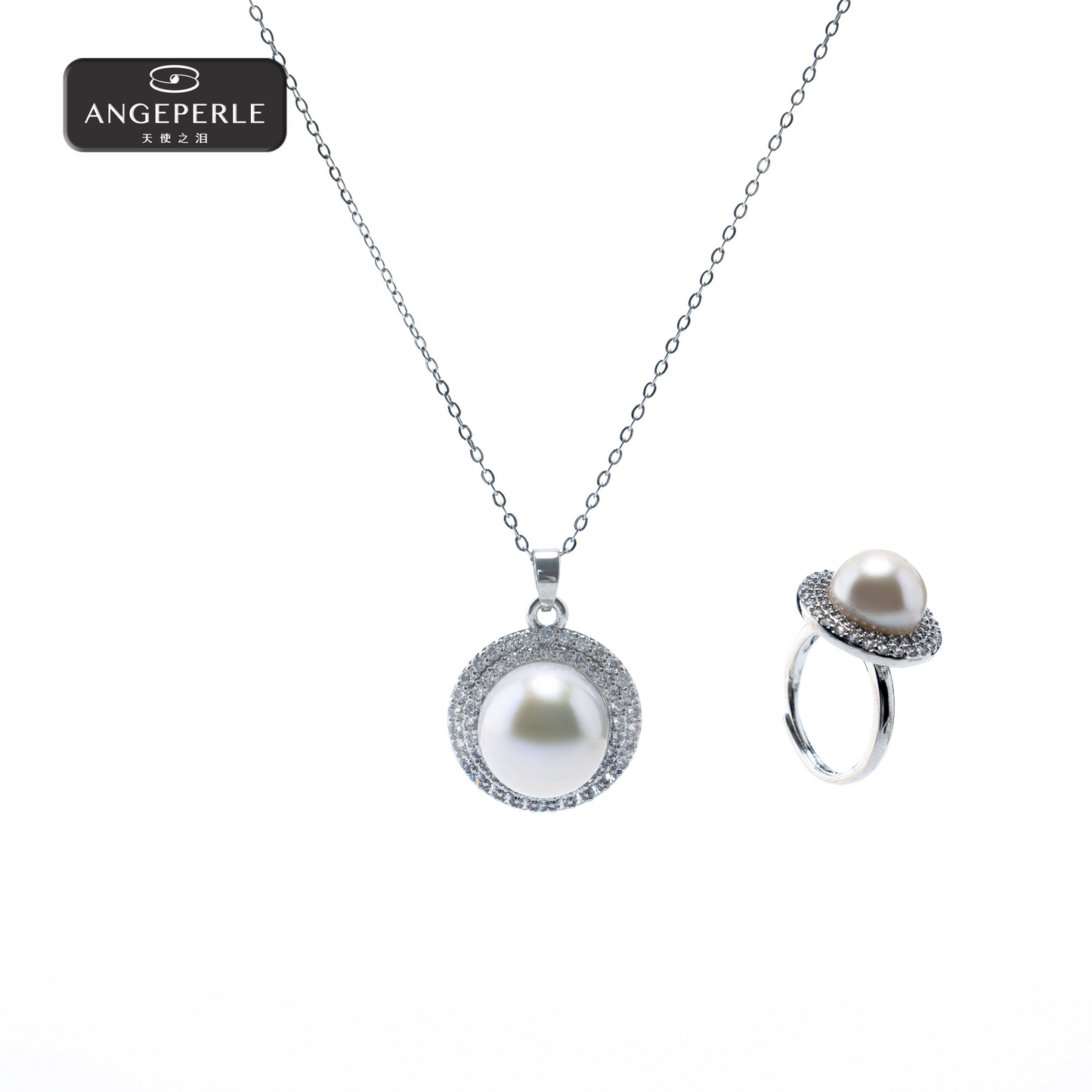 ANGEPERLE Alloy freshwater pearl Gablily pearl pendant with ring Ring 11-12/Pendant 12-13mm（TSSL226）