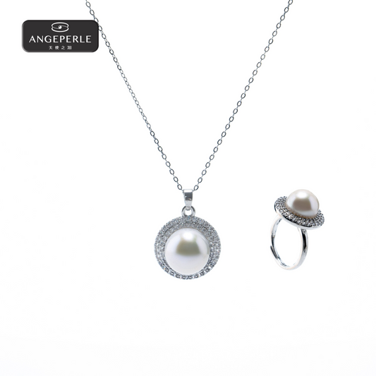 ANGEPERLE Alloy freshwater pearl Gablily pearl pendant with ring Ring 11-12/Pendant 12-13mm（TSSL226）