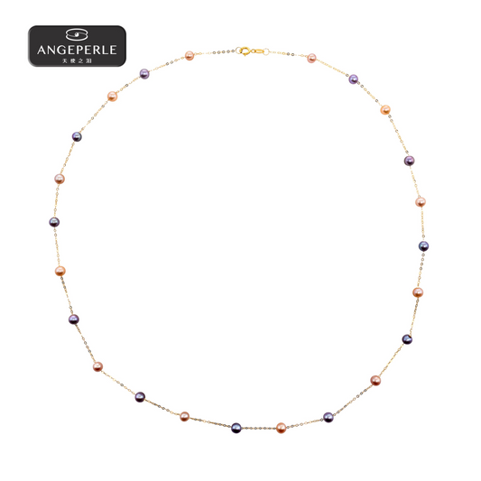 ANGEPERLE Freshwater Pearl Candy Millet Beads Gypsophila Necklace 3-4mm（TSJ156）