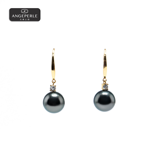 ANGEPERLE S925 silver seawater pearl Tahitian pearl earrings 10-11mm（TSZZN52）