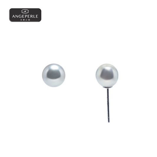 ANGEPERLE s925 silver seawater pearl Akoya Madama earrings 6-7mm （TSZZN08）