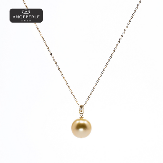 ANGEPERLE Seawater Pearl South Sea Golden Bead Pendant 12-13mm（TSGY267）