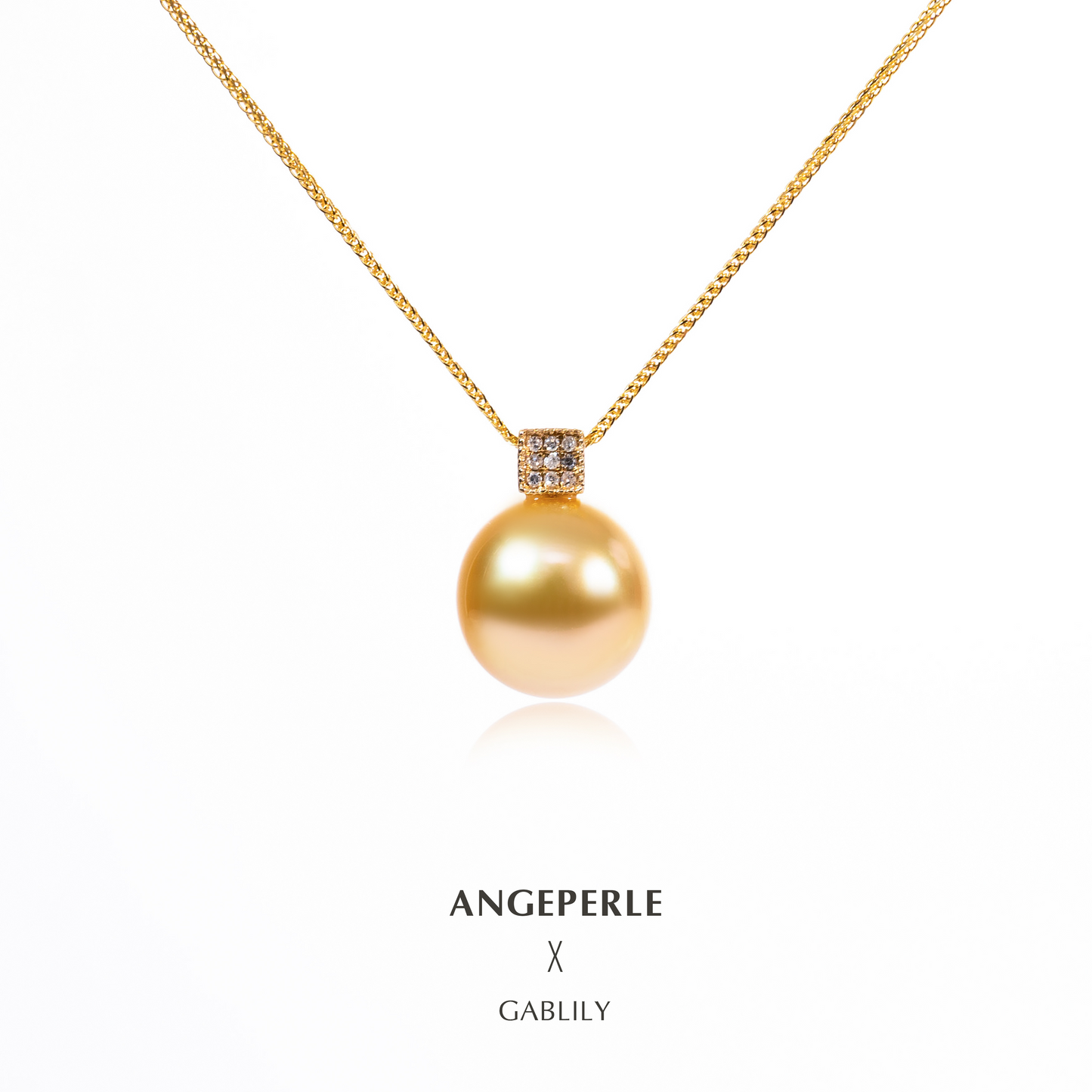 ANGEPERLE Diamond Buckle Seawater Pearl South Sea Golden Pear Pendant 12-13mm（TSGY102）