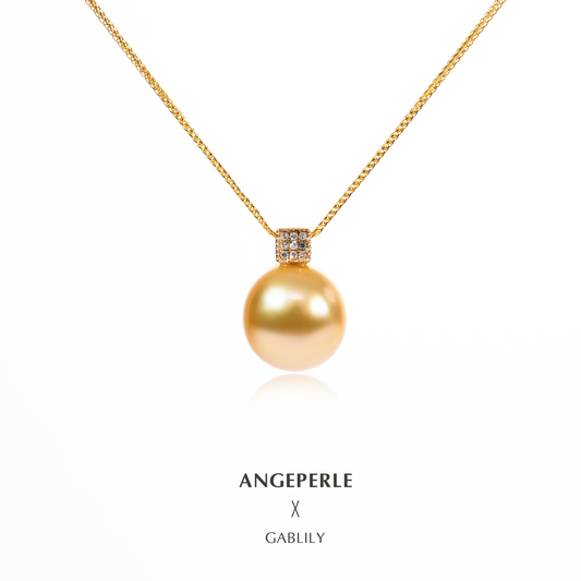 ANGEPERLE Diamond Buckle Seawater Pearl South Sea Golden Pear Pendant 12-13mm（TSGY102）
