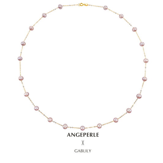 ANGEPERLE Freshwater pearl purple beads stars necklace 5-6mm（TSJCY818）