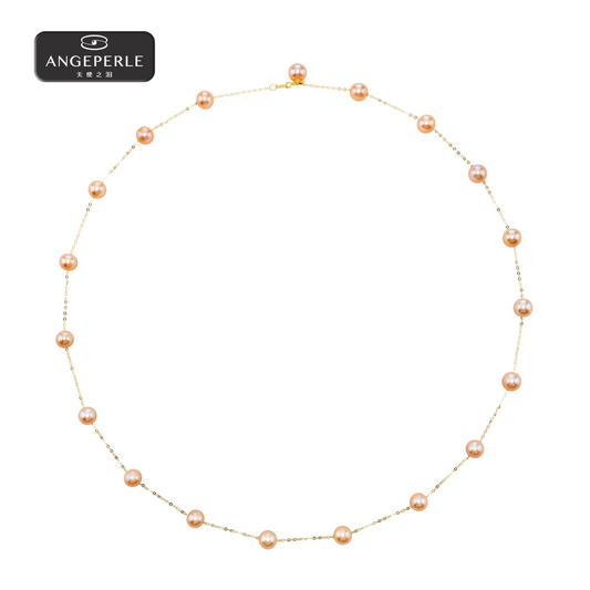ANGEPERLE Freshwater Pearl Chinese Red Gypsophila Pearl Necklace 5-6mm（TSJ331）