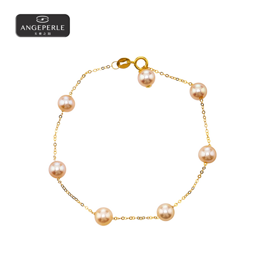 ANGEPERLE Freshwater Pearl Chinese Red Gypsophila Pearl Bracelet 5-6mm（TSGY246）