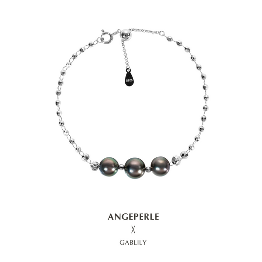 ANGEPERLE S925 silver seawater pearl Tahitian bracelet 8-9mm (TSJCY349)
