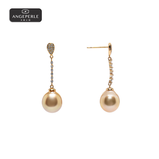 ANGEPERLE S925 silver seawater pearl Golden Pear baroque earrings 10-11mm（TSZZN38）