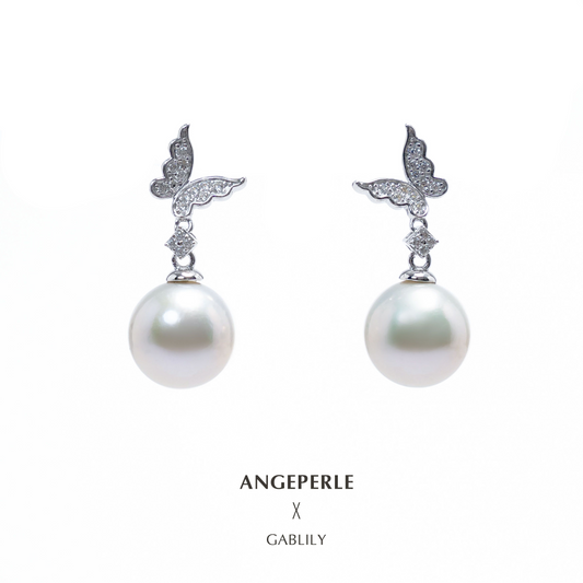 ANGEPERLE S925 Silver Freshwater Gablily Butterfly Pearl Earrings：11-12mm (TSSLF33)