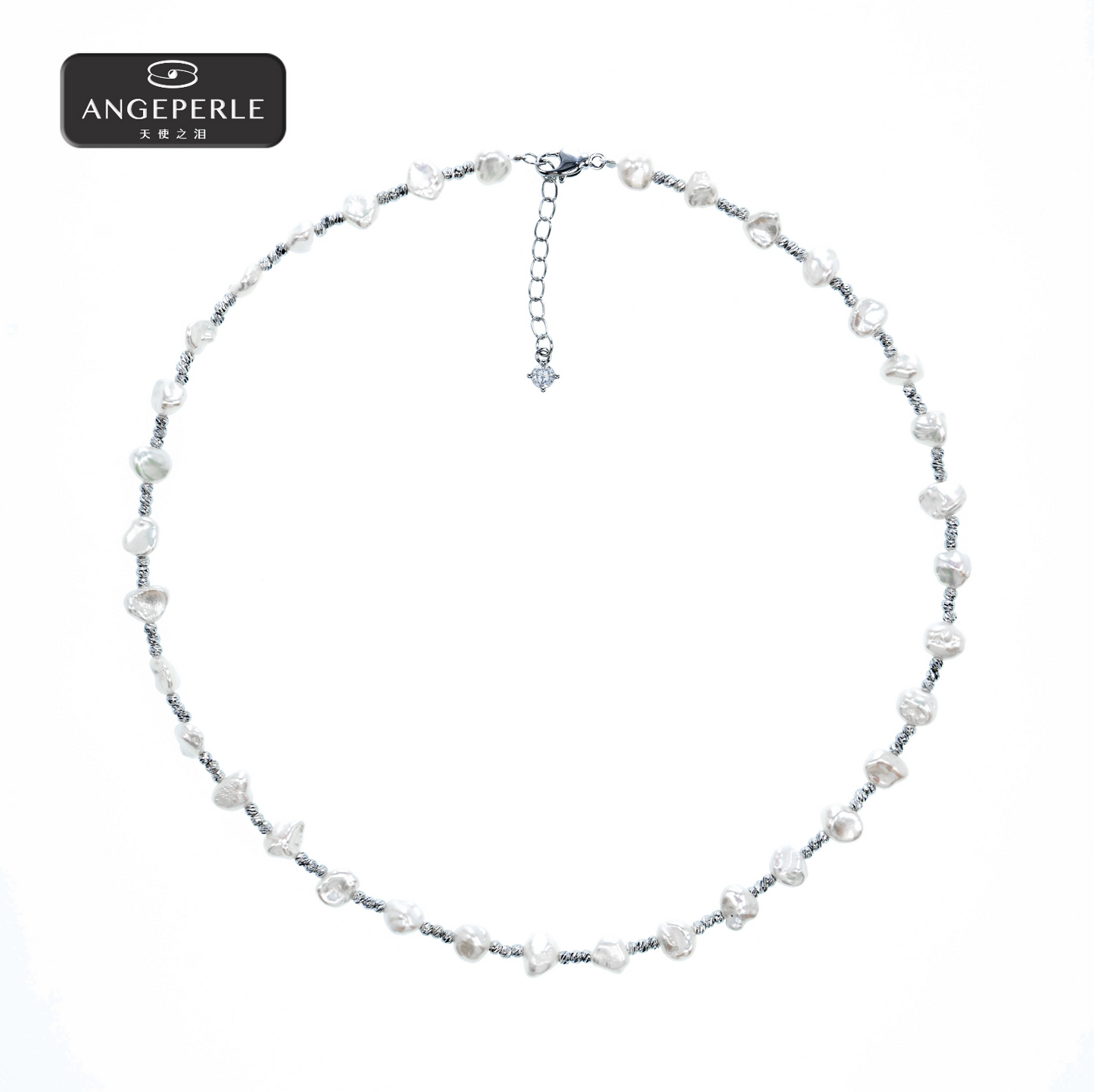 ANGEPERLE Alloy freshwater pearl keshi necklace 6-7mm （TSAW205）