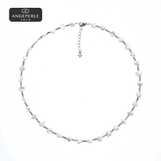 ANGEPERLE Alloy freshwater pearl keshi necklace 6-7mm （TSAW205）