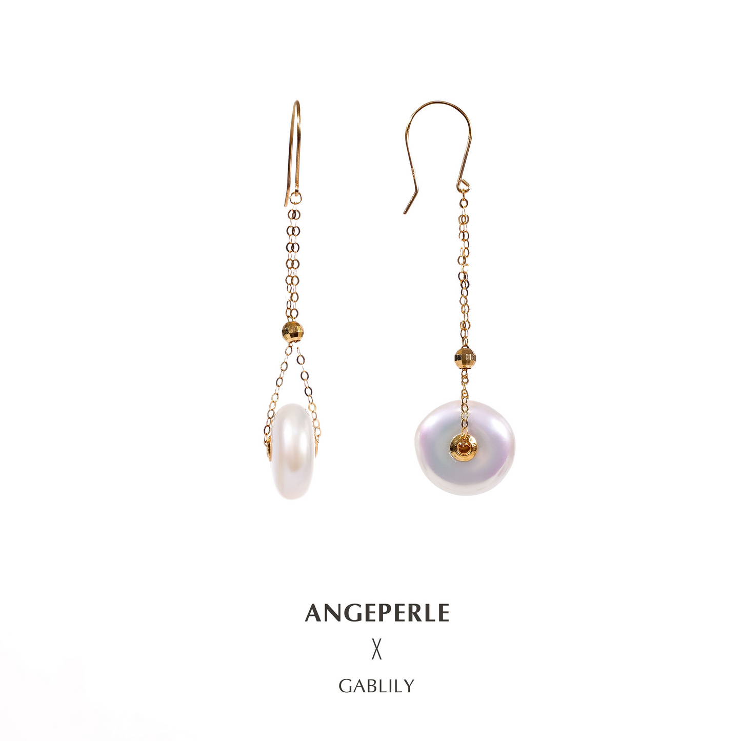 ANGEPERLE Freshwater Pearl Peace Buckle Earrings 12-13mm （TSJCY521）