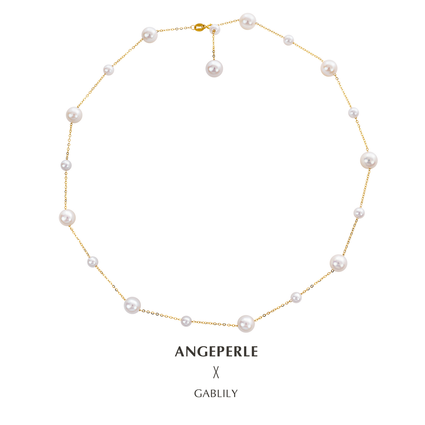 ANGEPERLE Freshwater Pearl Gablily Large and Small Beads Gypsophila Necklace 4.5-5/7-8mm TSGY086