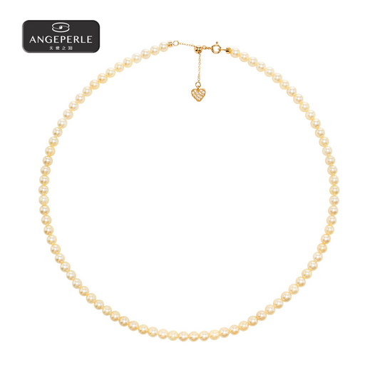 ANGEPERLE S925 silver seawater pearl feather golden pearl necklace 4-5mm（TSZZN82）