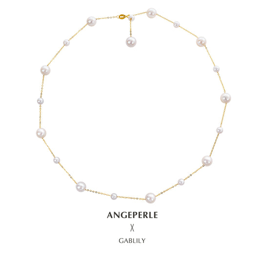 Gablily Large And Small Pearl Star Necklace: 4.5-5/7-8mm Freshwater 18K Gold (TSGY086)