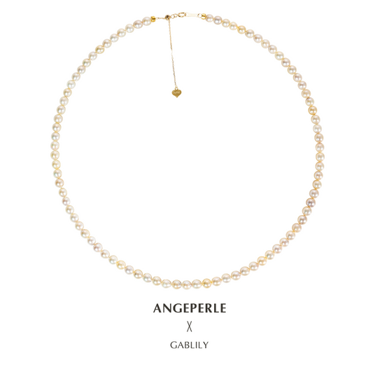 ANGEPERLE Seawater Pearl Baroque Feather Gold Pearl Necklace 4-5mm（CPJCY388）