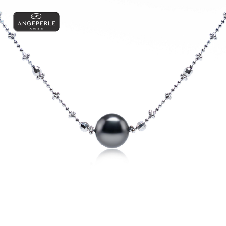 ANGEPERLE S925 Silver Seawater Pearl Tahitian Fairy Chain Necklace (APSLF006)