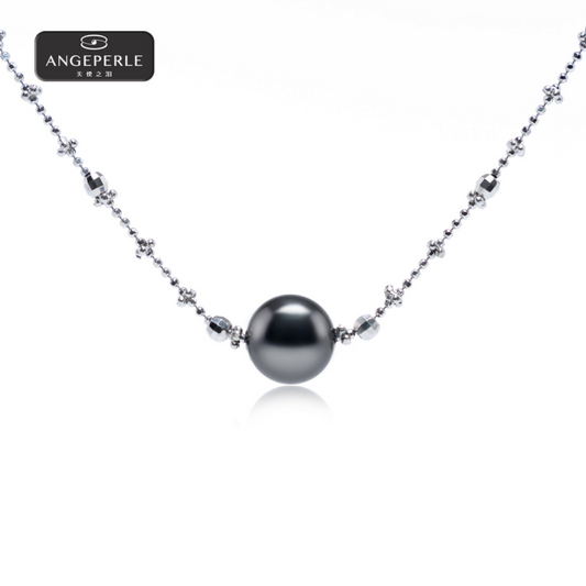 ANGEPERLE S925 Silver Seawater Pearl Tahitian Fairy Chain Necklace (APSLF006)