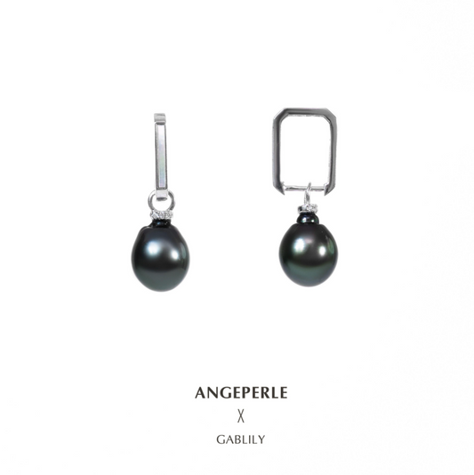 ANGEPERLE S925 Silver Seawater Pearl Tahitian Shape Earrings (BPJCY317)