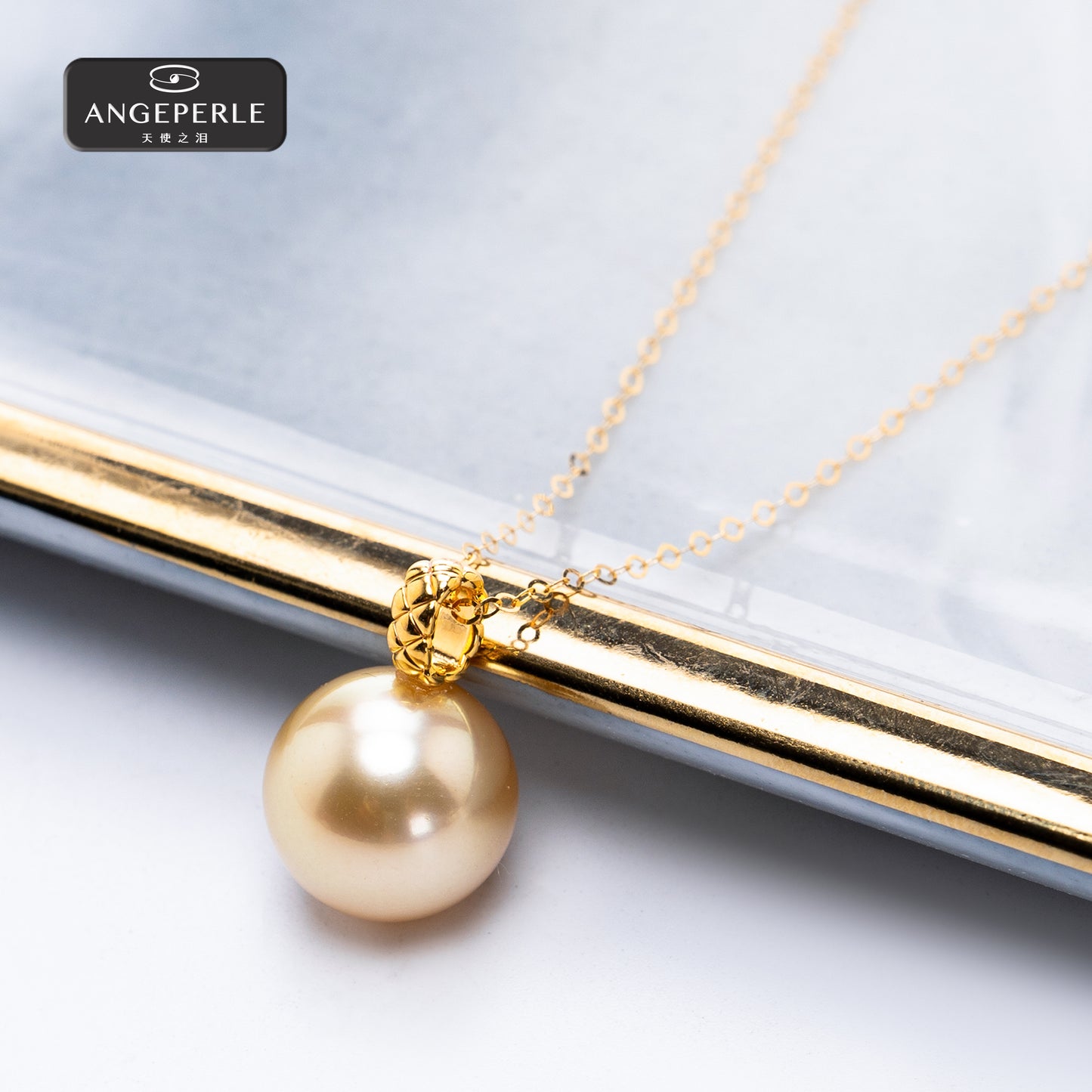 ANGEPERLE Seawater South Sea Golden Pearl Pendant 12-13mm TSGY04M