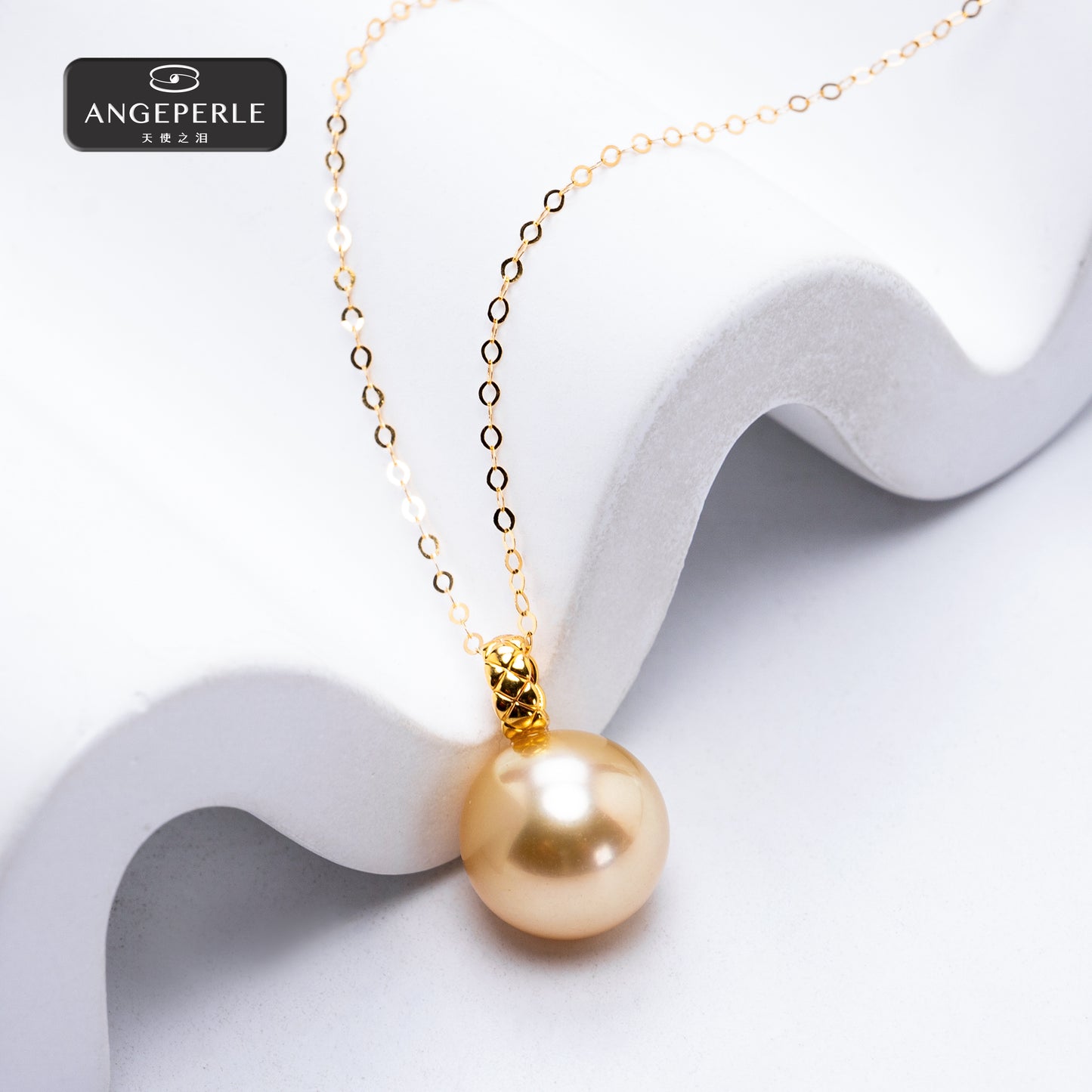 ANGEPERLE Seawater South Sea Golden Pearl Pendant 12-13mm TSGY04M