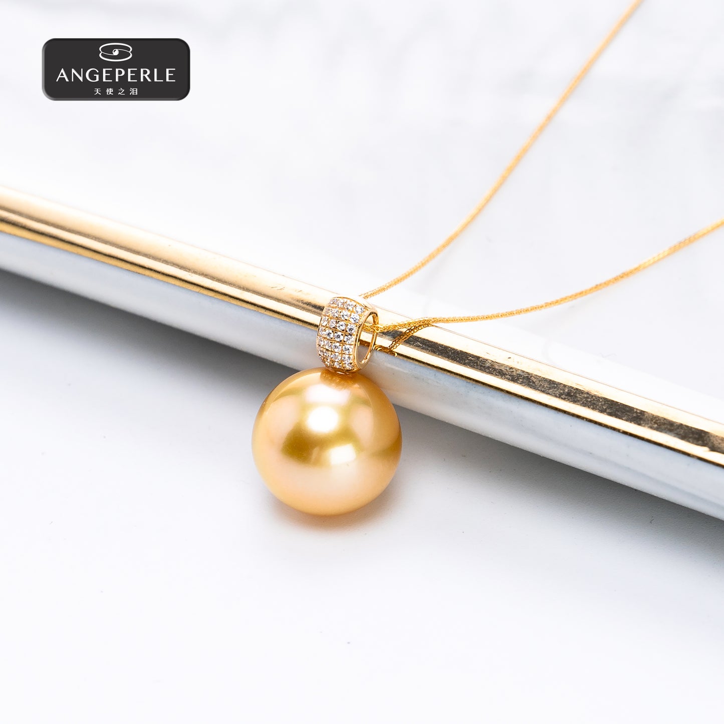 ANGEPERLE Saltwater Pearl and South Sea Golden Pearls 12-13mm TSGY306