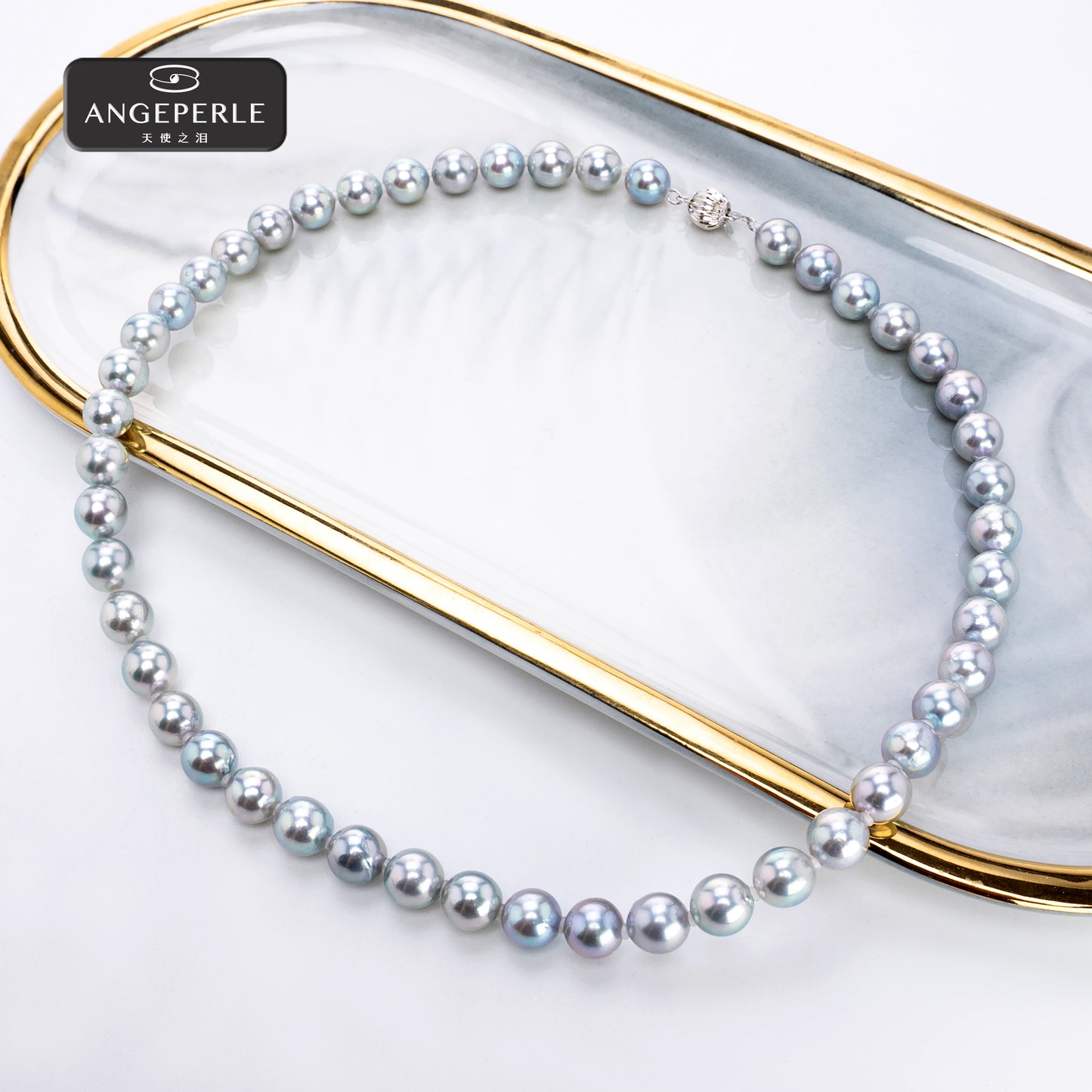 ANGEPERLE "Azure Dream" 14K Gold and Genuine madama (Top-Grade) Pearl Necklace TSJ1032