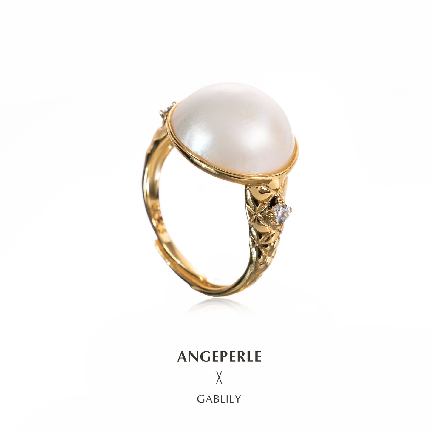ANGEPERLE S925 Silver Ring with Saltwater Pearl and Mabe Pearl 12-13mm TSYM132