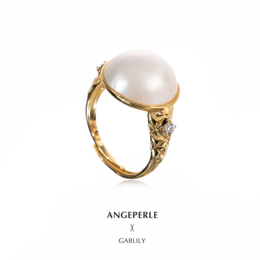 ANGEPERLE S925 Silver Ring with Saltwater Pearl and Mabe Pearl 12-13mm TSYM132