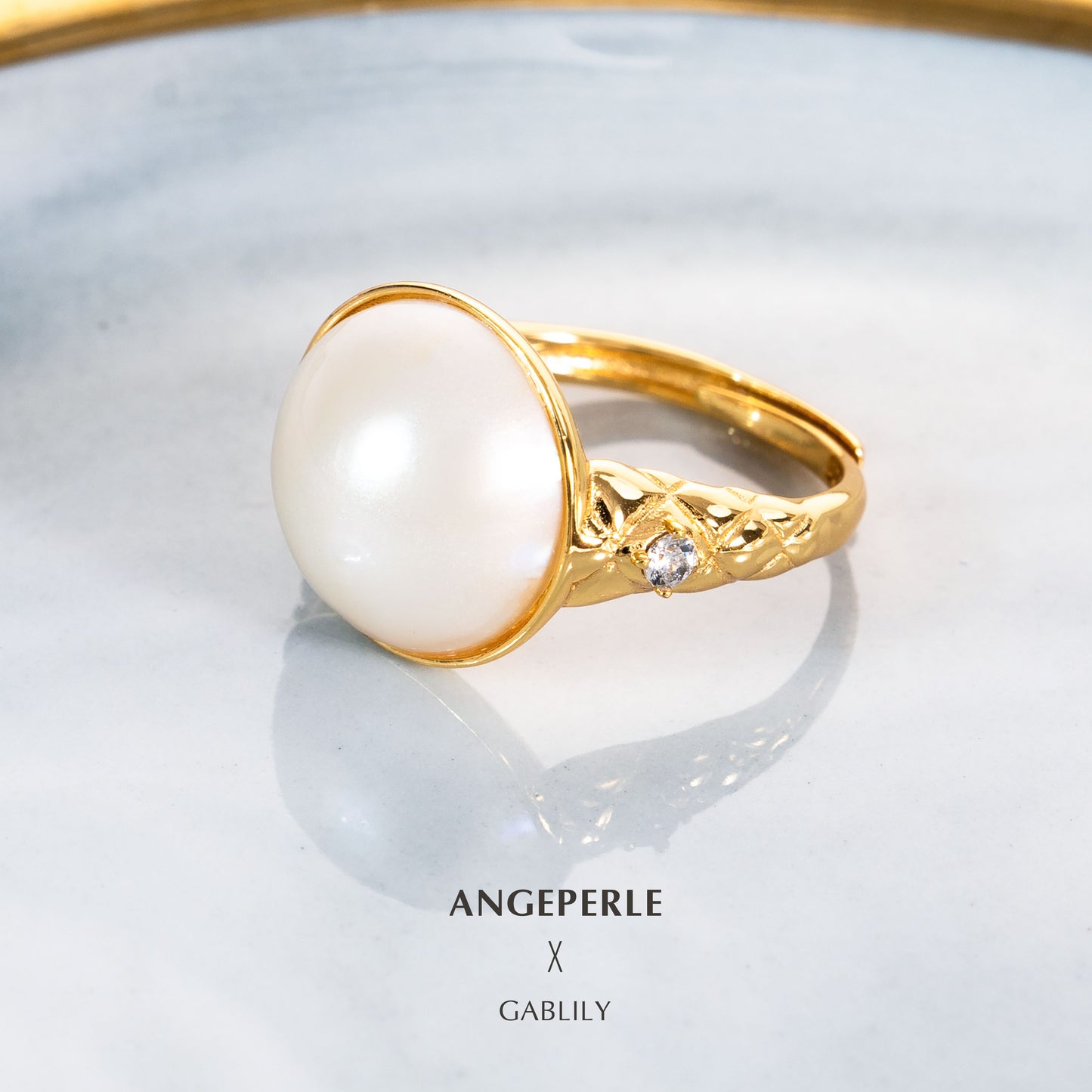 ANGEPERLE S925 Silver Ring with Saltwater Pearl and Mabe Pearl 12-13mm TSYM132