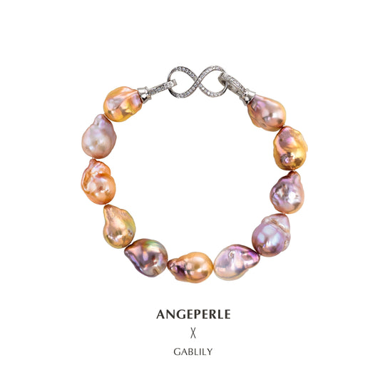 ANGEPERLE S925 Silver Freshwater Pearl Iridescent Baroque Bracelet(TSJCY941)