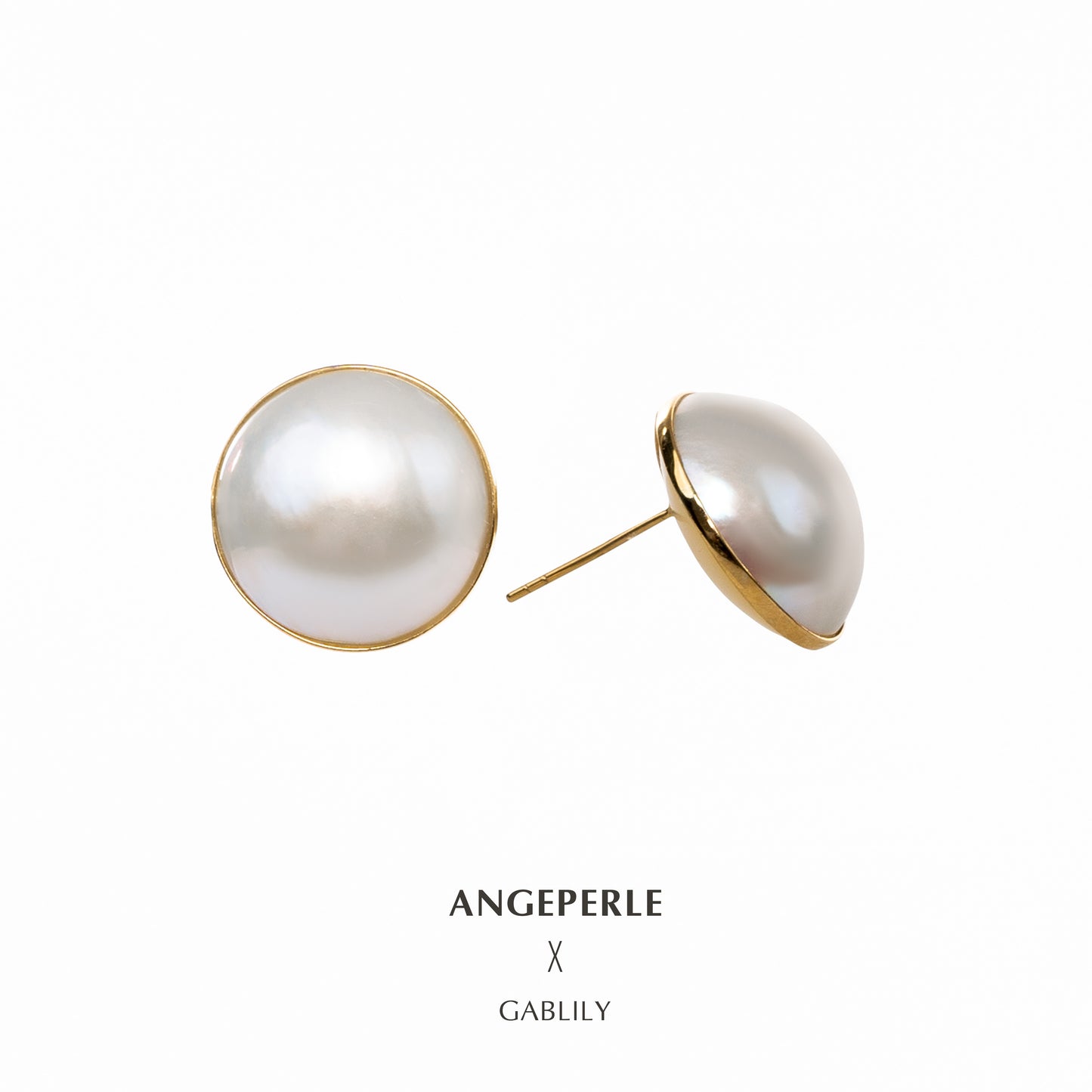ANGEPERLE Gold-plated Seawater Mabe Pearl Stud Earrings