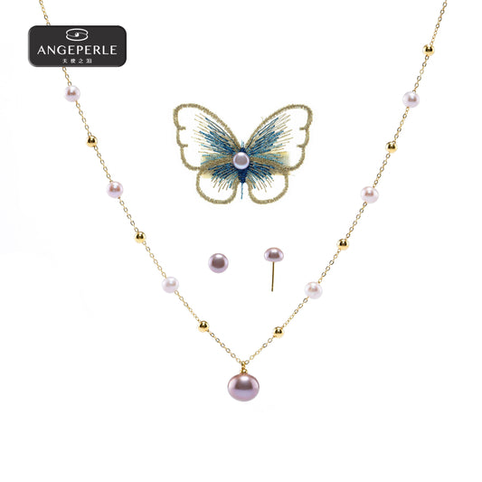Alloy Freshwater Pearl Edison Pendant Set with Earrings & Brooch (3pcs)（TSXX250）