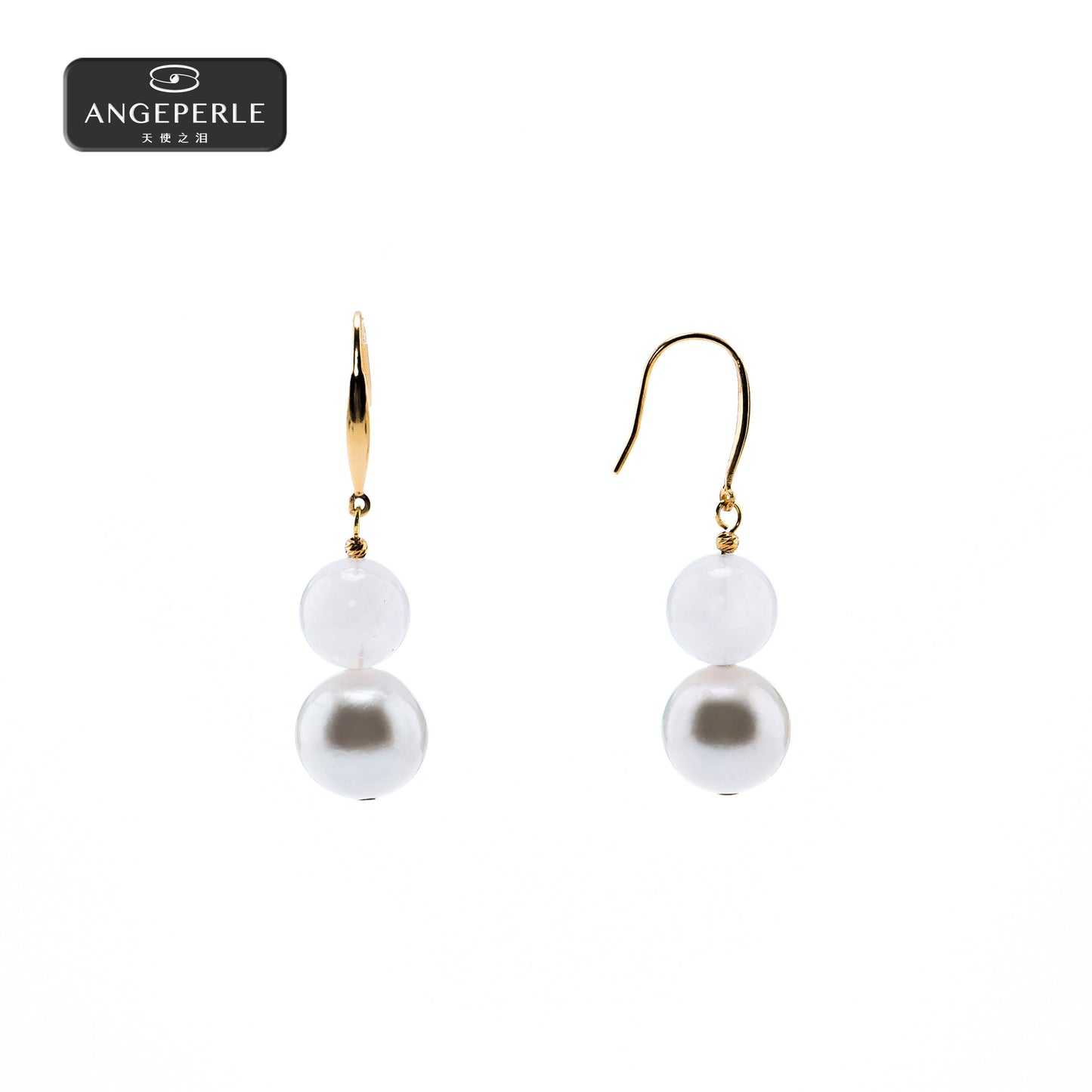 ANGELPERLE S925 Silver Freshwater Pearl Gablily Crystal Pearl Earrings (TSYH12)