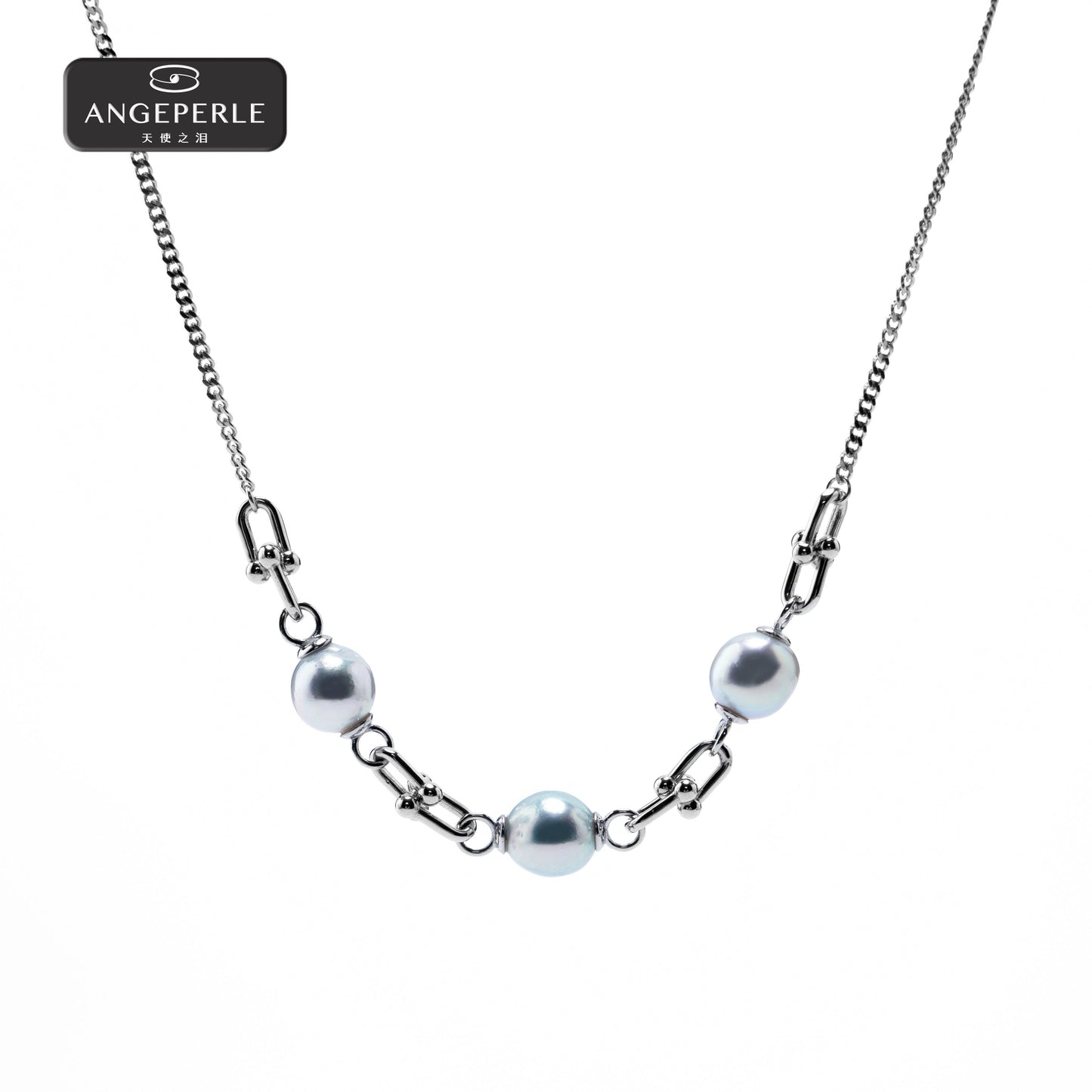 ANGELPERLE S925 Silver Seawater Pearl Madama Horseshoe Clasp Pendant (TSZZN116)