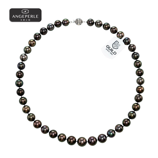 ANGEPERLE Lagoon Seawater Pearl, and Tahitian Pearl Necklace 8-11 mm TSJ508