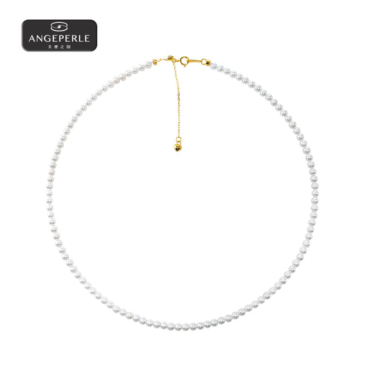 ANGEPERLE S925 silver freshwater pearl baby Gablily pearl necklace  3-4mm（TSJ446）