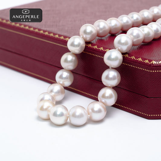 ANGEPERLE S925 silver freshwater pearl Gablily fade red necklace 9-11mm（TSJ134）
